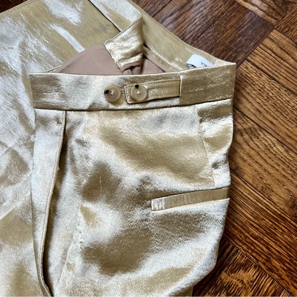 Pale Gold Metallic Satin Wide Leg Pants - Picture 5 of 8
